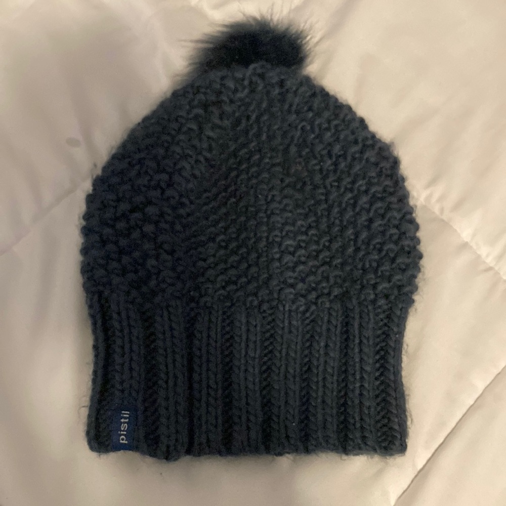Blue Knit Pom Beanie